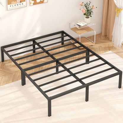 JOZ Queen Size Metal Platform Bed Frame with 14" Under Bed Storage, No Box Spring Needed, Black