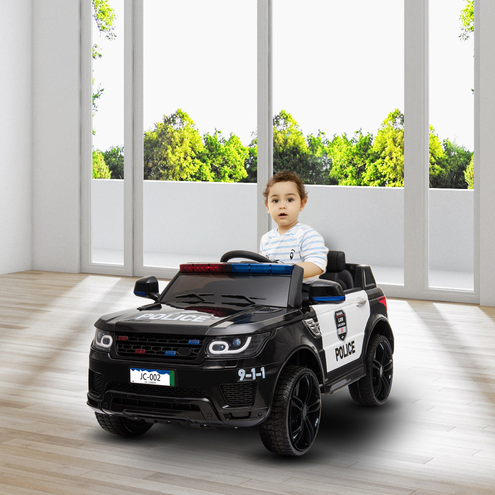 Zimtown Kids Ride On Car Police Electric Car Double Drive 12V Battery Motorized Vehicles Children's Toy Car Safe w/ Remote Control, 3 Speeds, Music, Seat Belts, LED Lights
