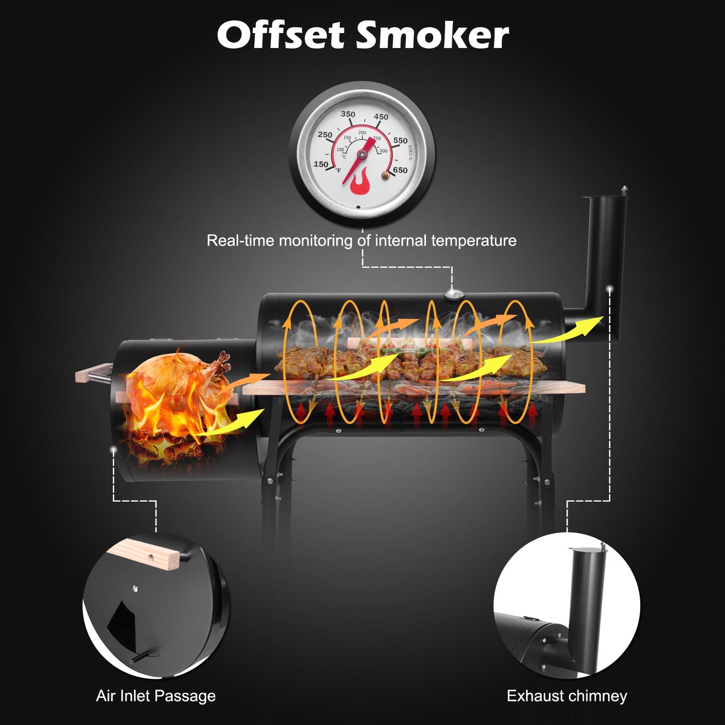 Zimtown BBQ Charcoal Grill Outdoor Barbecue Pit with Offset Smoker Patio Backyard Black