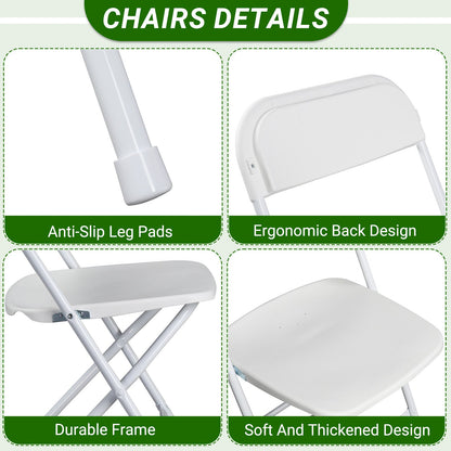 10 Pack Folding Chairs Stackable Wedding Party Event Chair With Plastic Seat and Back for Adults, White