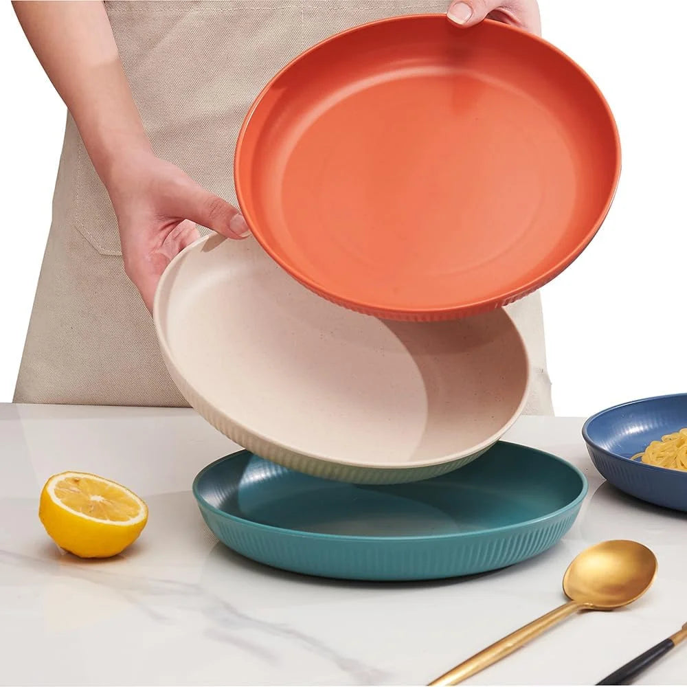 8 PACK 9 Inches Lightweight Wheat Straw Plates, Lightweight Unbreakable Kitchen Plate Sets, Dishwasher and Microwave Safe Plates Wheat Straw Plates