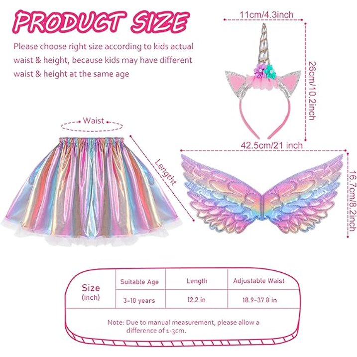 Unicorn Costume Kids Tutu Skirt for Girls with Unicorn Wings Headband Unicorn Dress for Birthday Outfit Christmas New Year Cosplay