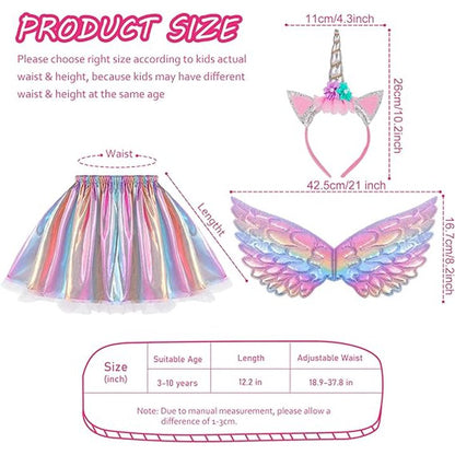 Unicorn Costume Kids Tutu Skirt for Girls with Unicorn Wings Headband Unicorn Dress for Birthday Outfit Christmas New Year Cosplay