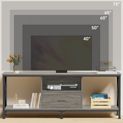 JOZ 65 inch TV Stand for TVs up to 75 inch with 2 Shelves and Storage Drawers, Rock Gray