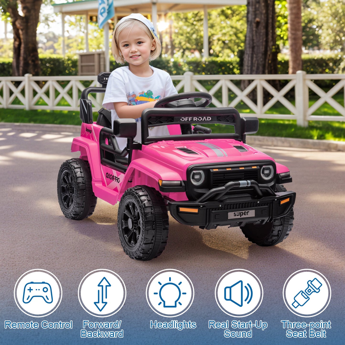 Zimtown 12V Kids Ride On Truck Car w/Parent Remote Control, Spring Suspension, LED Lights, Pink