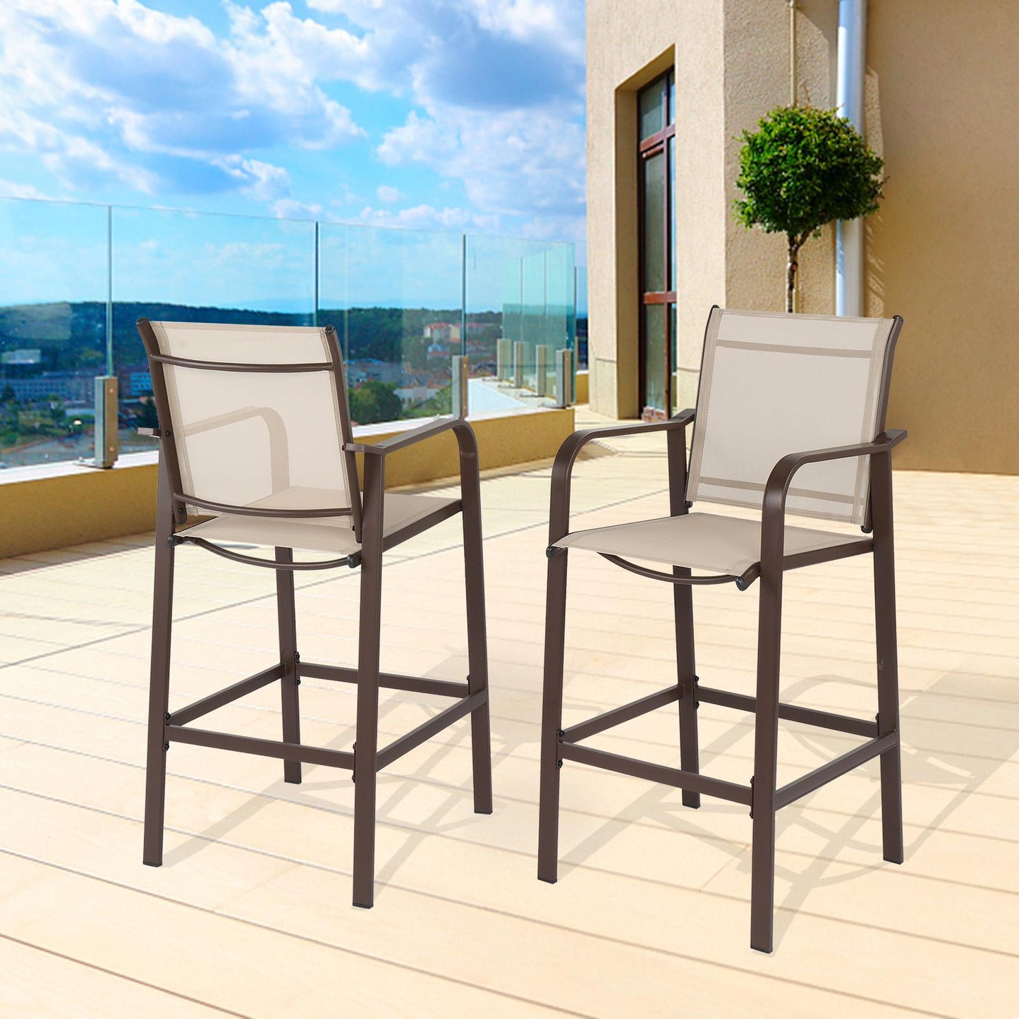 Zimtown Bar Package of 2, Metal Height Patio Bar Chairs for Bistro, Garden, Patio, High Bar Chairs for Indoor and Outdoor