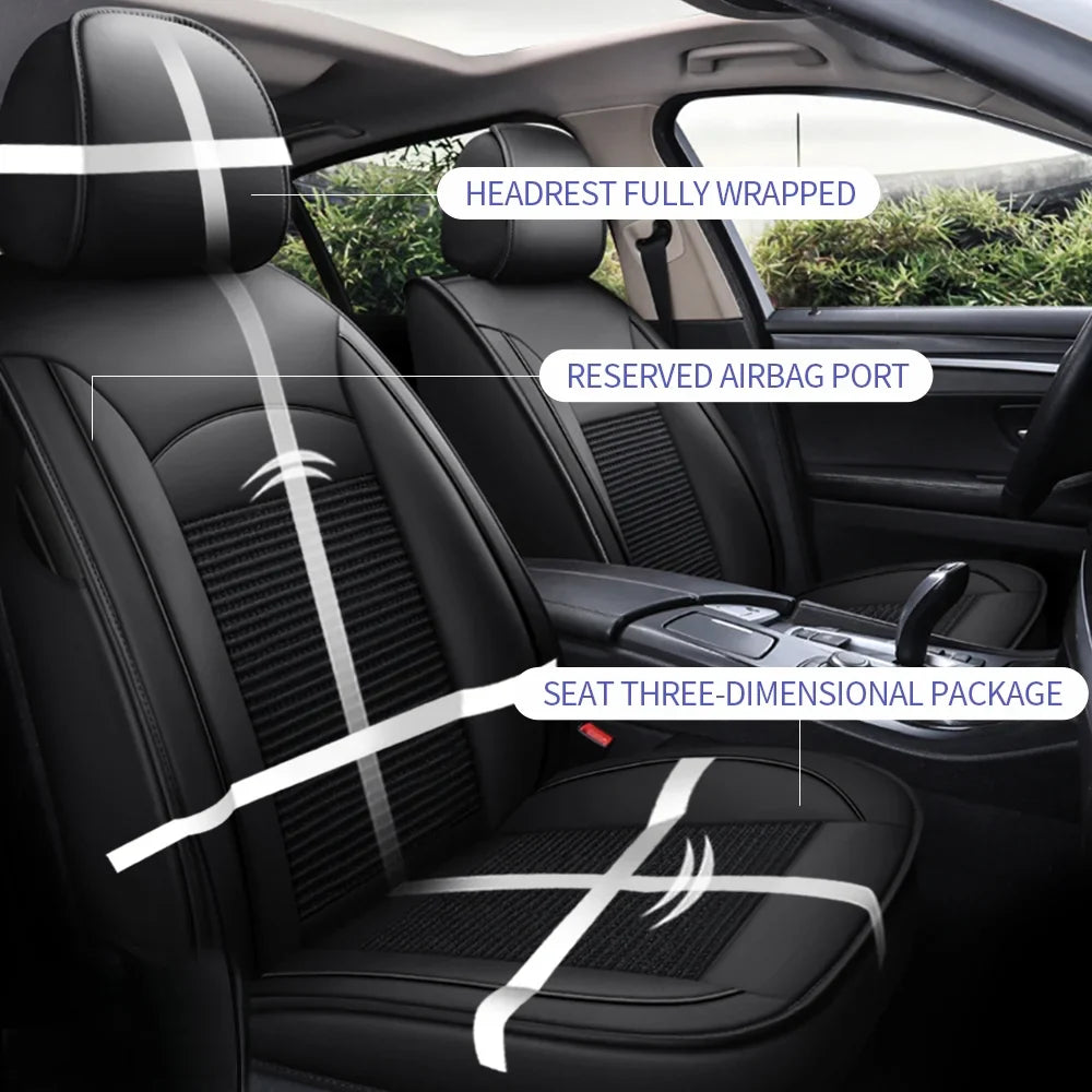 AOMSAZTO Fit Nissan Rogue 2008-2021 Black Car seat Cover 5-seat Ice Silk+Faux Leather Full Set Summer Breathable