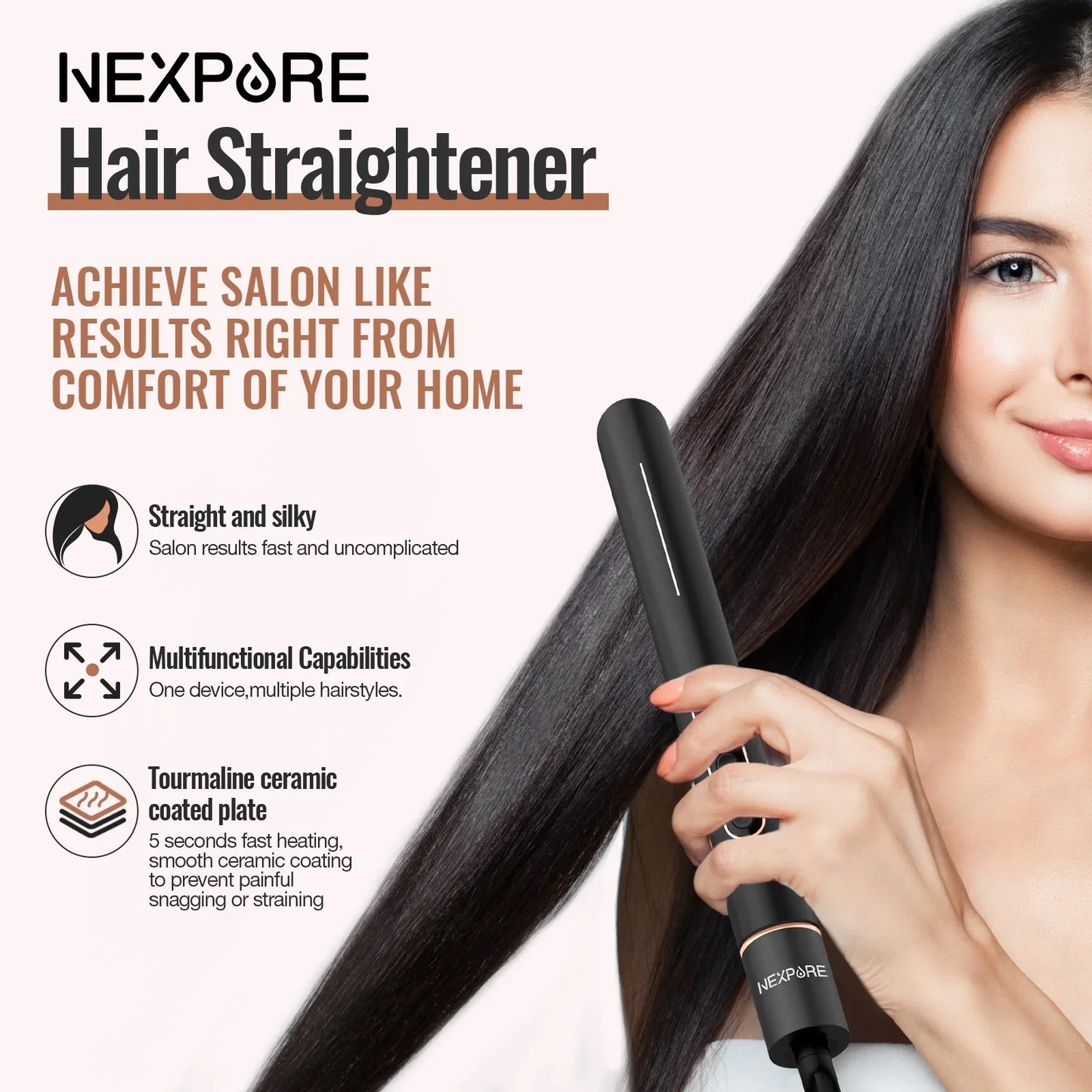 NEXPURE Professional 1 Flat Iron 2 in 1 Hair Straightener  Curling Iron Salon Styling Tool