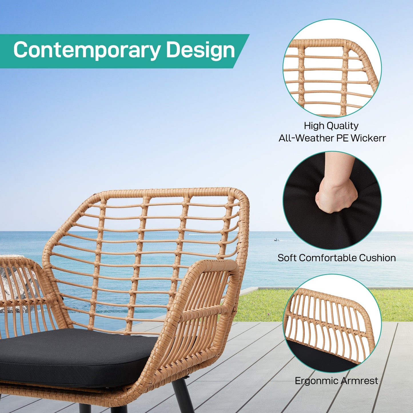 4-Piece Patio Furniture Set, All-Weather Wicker Sectional Sofa,Rattan Furniture Set ,Patio Conversation Set for Deck, Yard, Lawn