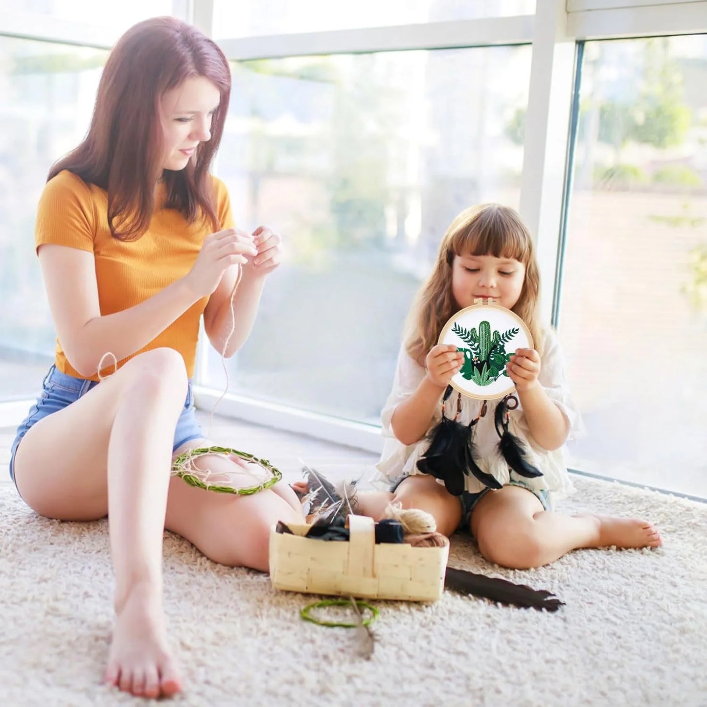 3 Pack Embroidery Kit for Beginners, Sewing Cross Stitch Starter Set Craft Stamped Cloth with Cute Cat Pattern Hoops Threads and Needles