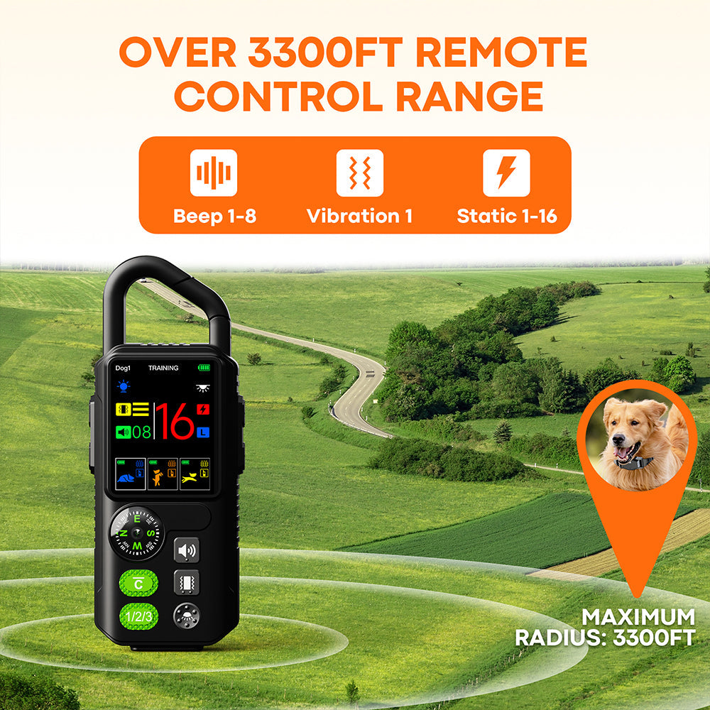 4-in-1 Wireless Dog Fence System Electric Dog Fence with Training Collar & Anti-Bark Collar | Real-Time Pet Status Display | Portable Waterproof Outdoor Pet Containment System