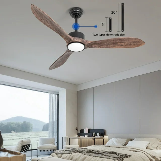 Wozzio 52 inch Ceiling Fan with Light and Remote,DC Motor,3CCT Dimmable LED Light,3 Gray Solid Wood Blades,Indoor & Outdoor