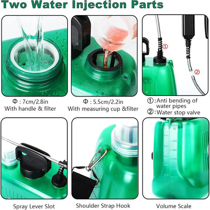 Upgrade Powerful Electric Garden Sprayer with 4 Mist Nozzles, 1.35 Gal Lawn Battery Powered Sprayer with USB Rechargeable Handle and Telescopic Wand, with Shoulder Strap for Gardening Green