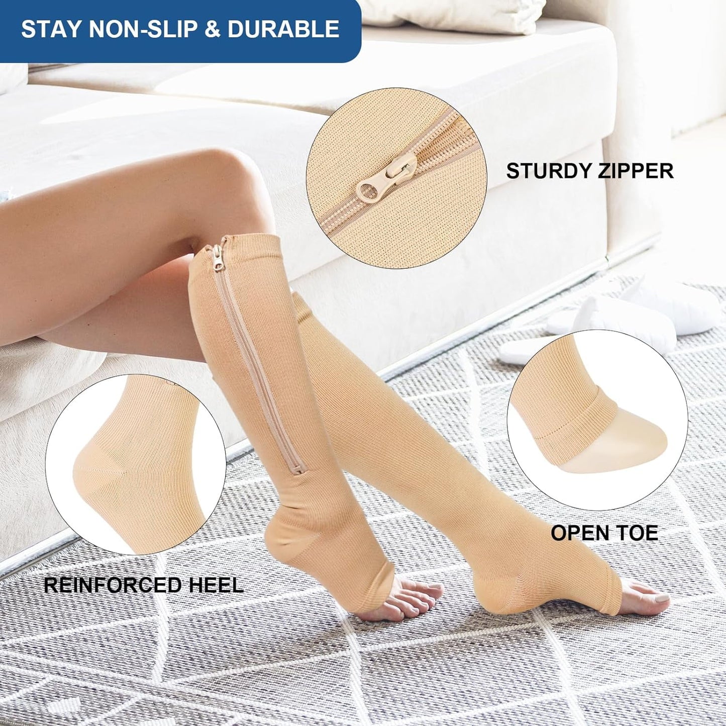 2 Pairs Compression Socks 15-20mmHg Graduated Support Men Women Knee High Comfort Gym Stockings Leg Pain Relief Support Socks