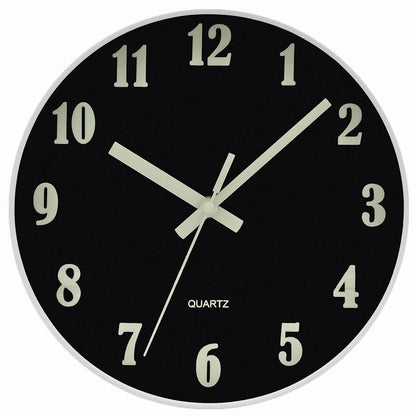 QKURT Modern Night Light Wall Clock, 10 Inch Silent Non-Ticking Quartz Wall Clocks, Glow in The Dark Battery Operated Decorative Wall Clock for Bedroom, Kitchen, Living Room
