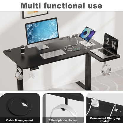 JOZ Electric Height Adjustable 47-inch Corner Stand up Desk - L-Shaped Standing Workstation, Black Table Top, Black Frame, 3CT Series