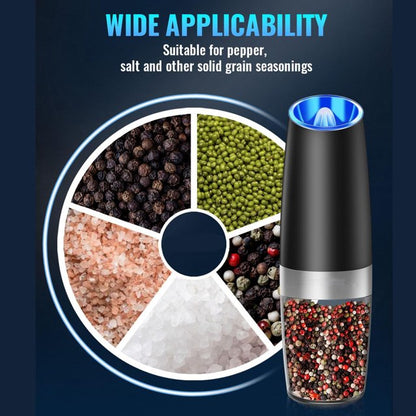 2 Pack Gravity Electric Pepper and Salt Grinder Set, Angivlga Adjustable Coarseness, Battery Powered with LED Light, One Hand Automatic Operation
