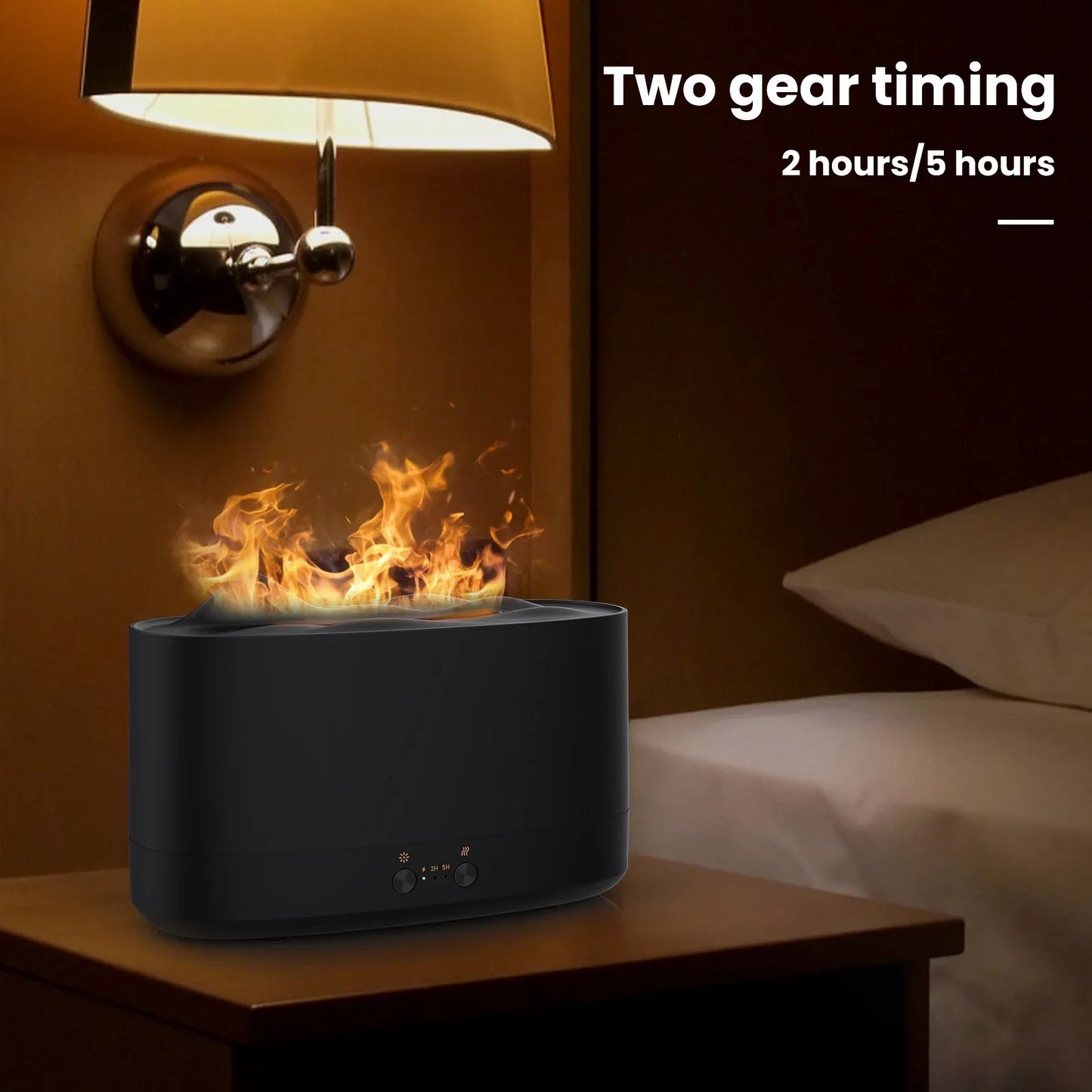 VAVSEA Flame Diffuser Humidifier, 7 Color Essential Oil Diffuser, 200ml Time Setting for Home, Room, Black