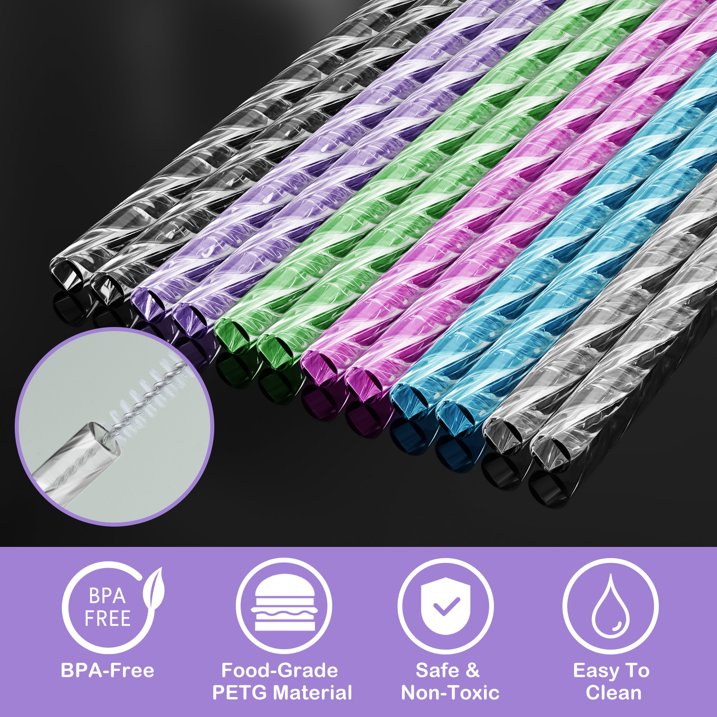 NiHome 12PCS Wave Pattern Plastic Drinking Straws for Stanley 40oz Tumbler with 2 Cleaning Brushes, 12 Long Durable PETG BPA-Free & Non-Toxic for Water, Cold Drinks, Milkshakes(Mixed Colors)