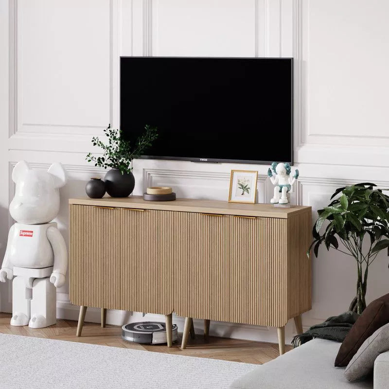 FONTOI Storage Cabinet, Sideboard Cabinet with Doors and Shelves, Buffet Cabinet with Waveform Panel for Dining Room, Wood, 23.6*11.8*27.6