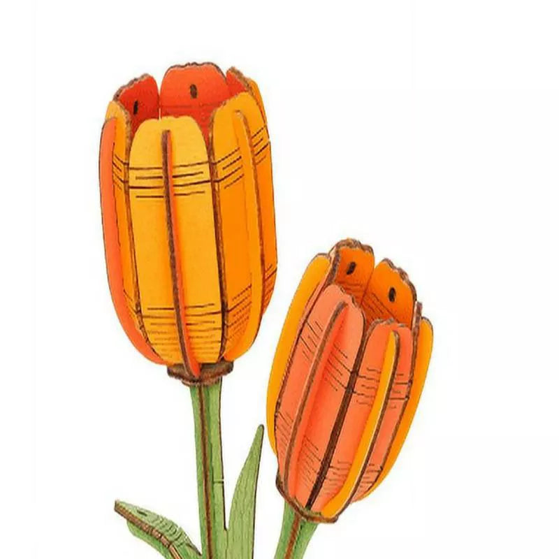 Robotime 3D Puzzles Tulip DIY Model Building Kits Artifical Flower Toys for Thanksgiving Mother's Valentine's Day, Multicolored, 9.65"*6.5"*1.65"