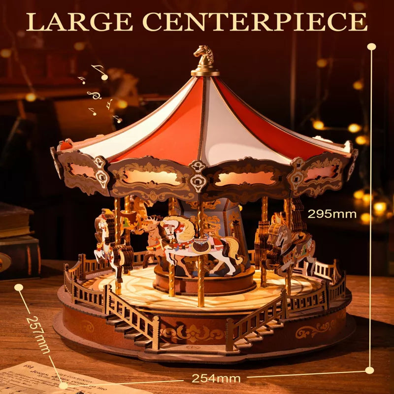 Robotime 3D Puzzles Music Box DIY Wooden, Building Model Kits Christmas Birthday Gift for Kids Girls Adult, Multicolor, 12.44"*9.09"*3.11"