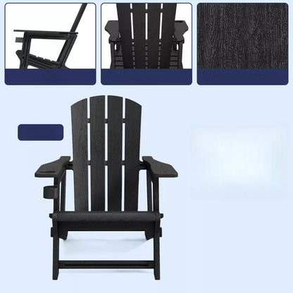 VisioGear Patio Accent Chairs, Patio Adirondack Chair with Cup Holder, Outdoor Comfortable Set for Backyard, Black, 31.4"*29.6"*36.4"
