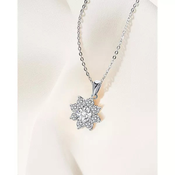 Molenia Flower Pendant Necklace for Women, 925 Sterling Silver Floral Pendant Cubic Zirconia Simple Dainty Jewelry Birthday Gifts for Women Her Mom