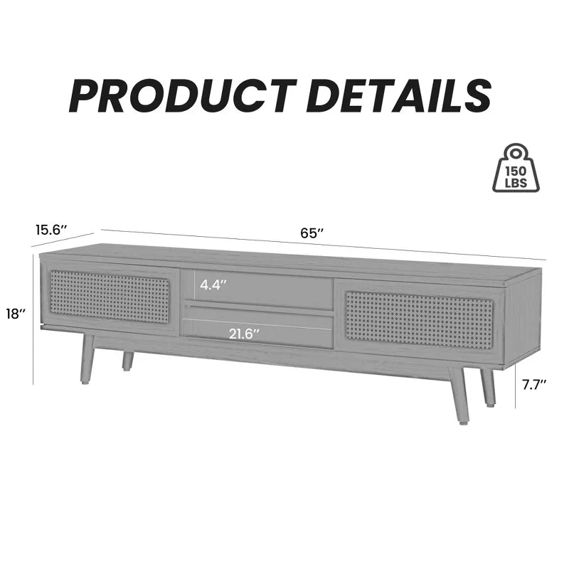 GlasFlength TV Stands and Consoles Modern Minimalist Cabinet with Storage, Console with Open Shelves Furniture for Living Room, Brown, 65"*15.6"*18"