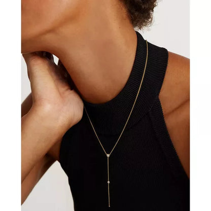 Molenia Gold Long Necklace for Women Trendy, Y Necklace Dainty 14K Gold Plated Drop Dangle Chain CZ Necklace, Simple Jewelry Gifts for Her Mom Women