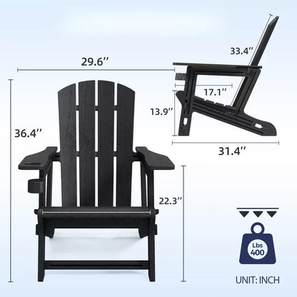 VisioGear 2-Piece Patio Adirondack Chair with Cup Holder, Outdoor Comfortable Set for Backyard, Black, 31.4"*29.6"*36.4"