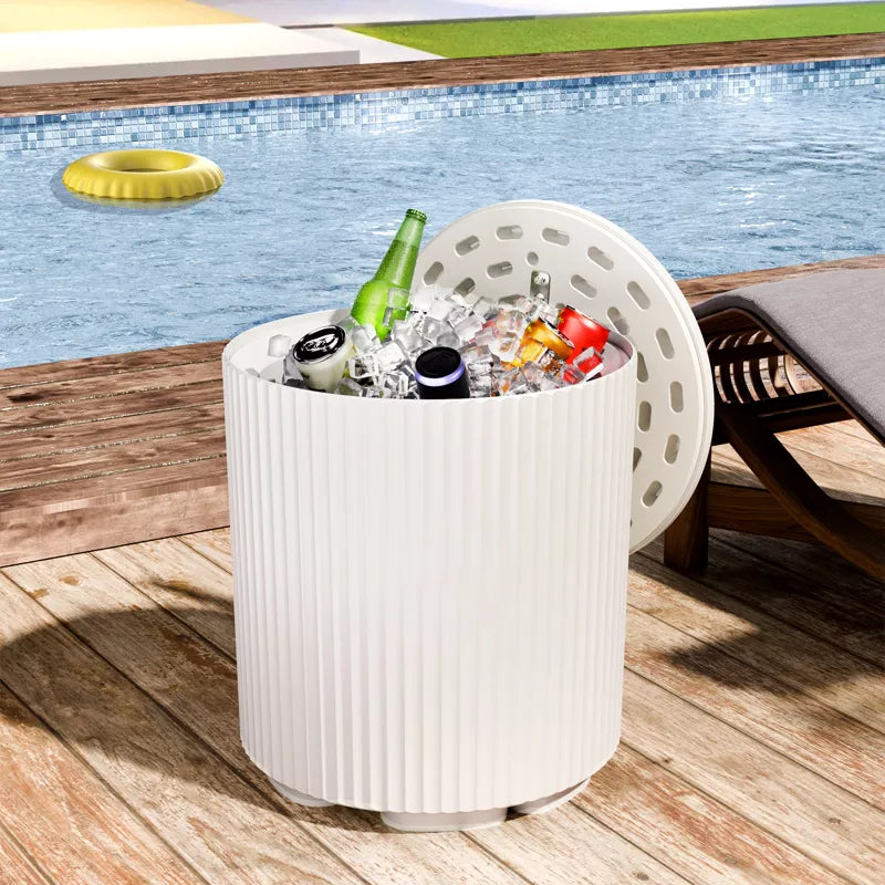 GlasFlength Large Capacity Ice Bucket with Lid, Portable Ice Bucket Cooler with Table Top, Outdoor Drink Cooler Bar, White 14.76"