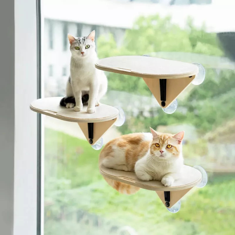 Mewoofun Pet Beds Cat Wall Shelves Wall Mounted Cat Furniture Climbing Frame with Suction Cup, Jumping Board, Cream, 11.41"*10.35"*8.62"