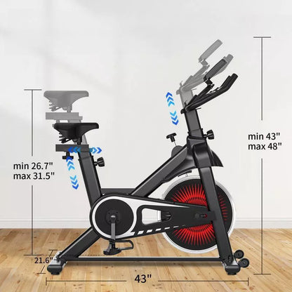 VisioGear Exercise Bike, Indoor Cycling Bike with Built-in Moving Wheels, Stationary Bikes for Home Cardio Gym Workouts, Black, 42"*41.6"*21.6"