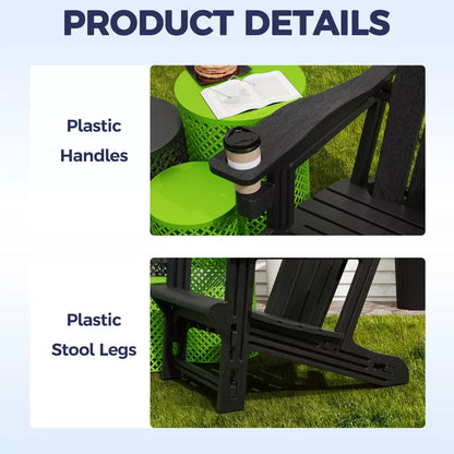GlasFlength Folding Adirondack Patio Seating Sets, 2PCS with Cup Holder, Suitable for Indoor, Outdoor , Garden, or Backyard，Black, 31.4"*29.6"*36.4"