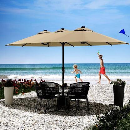 Sevobal Patio Umbrellas Double Sided Twin Outdoor Market Umbrella Extra Large with Crank Handle for Deck, Lawn, Backyard, Brown, 181.1“*106.2"*94.5"
