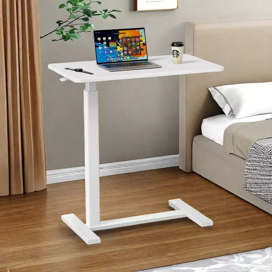 Bencmate Desks Overbed Bedside Table with Wheels, Adjustable Height Mobile Standing Desk, Rolling Bed Table for Hospital, White, 27.5"*15.7"*43.3"