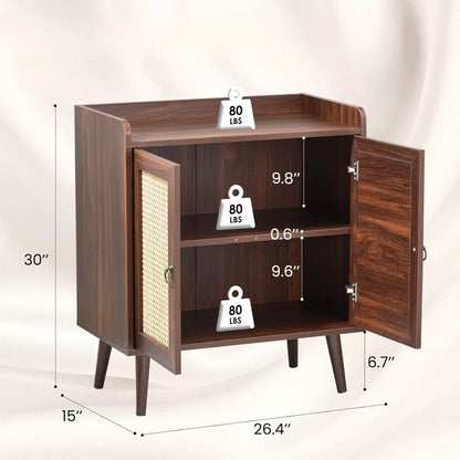 Fontoi Decorative Storage Cabinets, Sideboard Cabinet with Storage, Cabinet with 2 Doors, Storage Cabinet with Baffle Strip, Brown, 15"*26.4"*30"