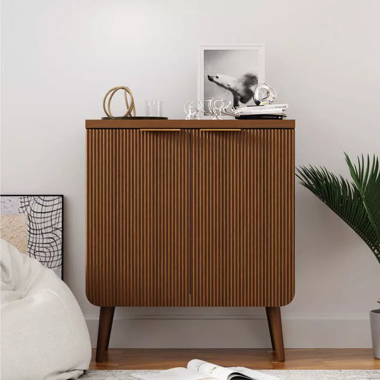 FONTOI Storage Cabinet, Sideboard Cabinet with Doors and Shelves, Buffet Cabinet with Waveform Panel for Dining Room, Walnut, 23.6*11.8*27.6