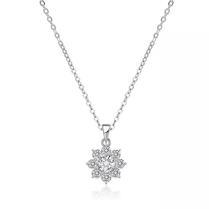 Molenia Flower Pendant Necklace for Women, 925 Sterling Silver Floral Pendant Cubic Zirconia Simple Dainty Jewelry Birthday Gifts for Women Her Mom