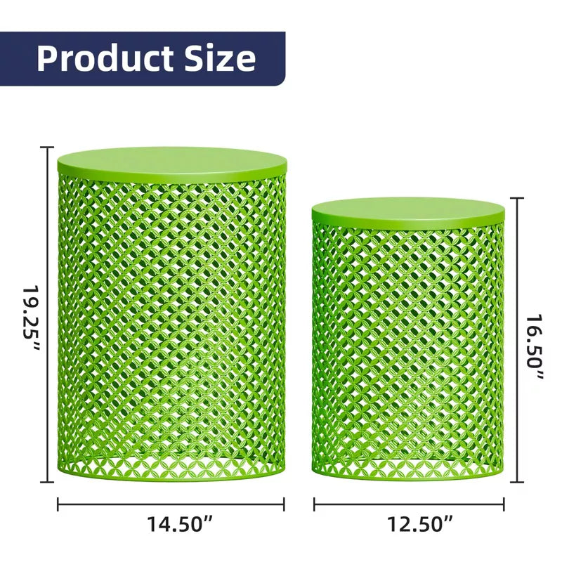 Maggift Patio End Tables, 2PCS Modern Cutout Patio Accent Table, Iron Side Table Weather Resistant, Iron Frame Patio Furniture, Green 14.5"*19.25"