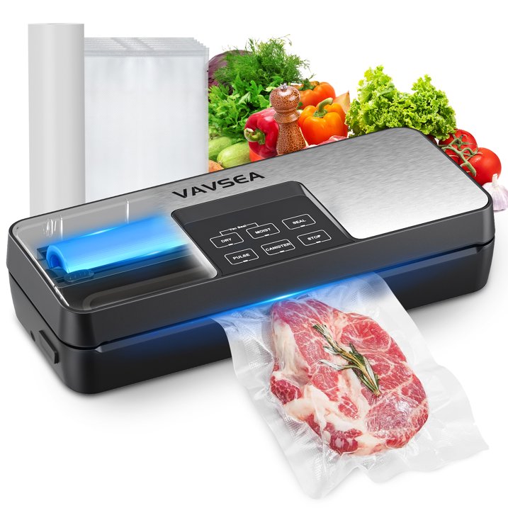 VAVSEA Vacuum Sealer Machine,85kPa Food Vacuum Sealer with Bag Roll Storage Space,8 in 1 Food Vacuum Machine with 10 Vacuum Bags  1 Bag Roll for Sous Vide and Food Storage