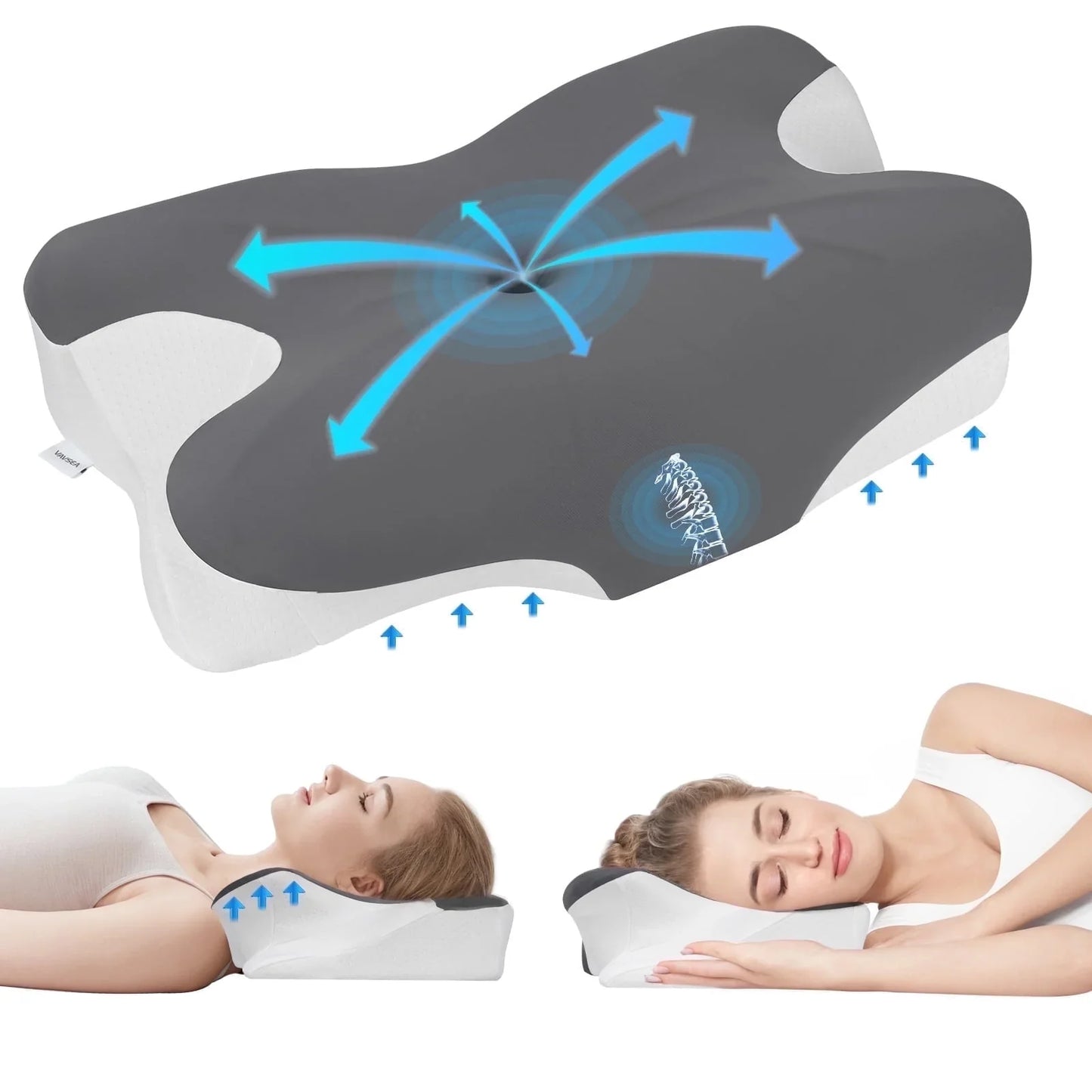 VAVSEA Cervical Pillow for Neck Pain Relief, Contour Memory Foam Pillows with Cooling Breathable Pillowcase, Ergonomic Orthopedic Neck Support Pillow for Side, Back and Stomach Sleepers
