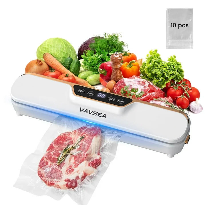 VAVSEA Vacuum Sealer, 62Kpa Food Sealer Machines with 4 Modes, Dry/Draw/Seal/Vac and 10Pcs Bags Starter Kit for Dry  Moist Food Storage Sous Vide for Kitchen