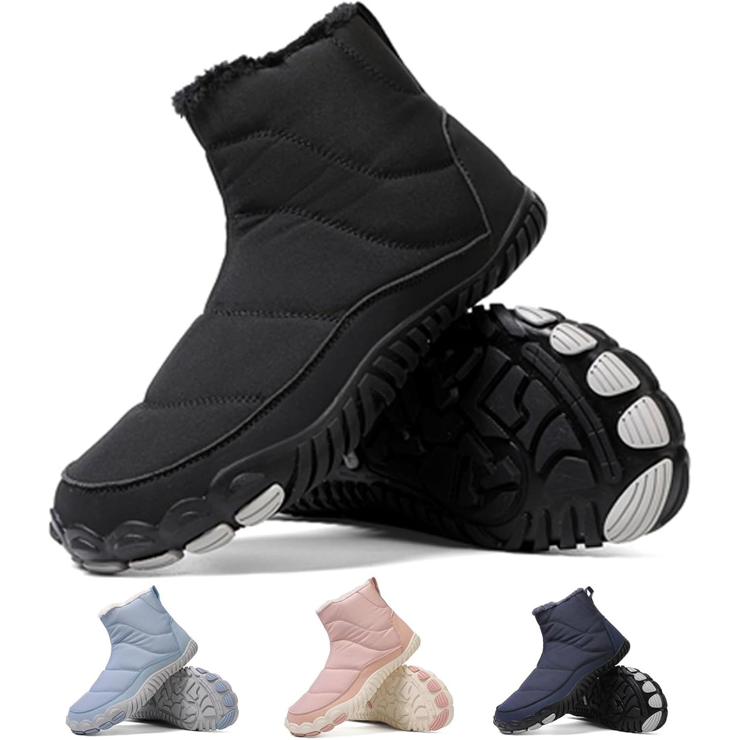 Women's Leather Winter Waterproof Snow Boots Comfortable Warm Fur Lined Non Slip Side Zipper Outdoor Ankle Short Booties for Walking Hiking