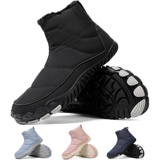 Women's Leather Winter Waterproof Snow Boots Comfortable Warm Fur Lined Non Slip Side Zipper Outdoor Ankle Short Booties for Walking Hiking