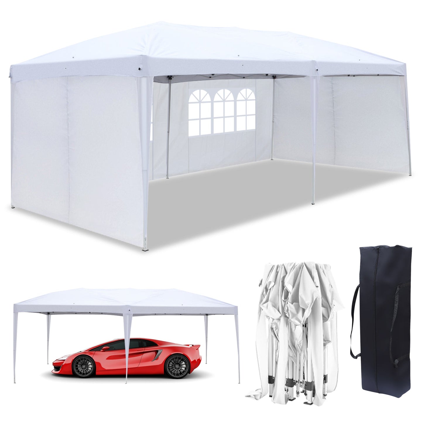 10' x 20' Ez Pop Up Party Tent Patio Wedding Canopy Gazebo Pavilion Car Tent W/4 Side Walls