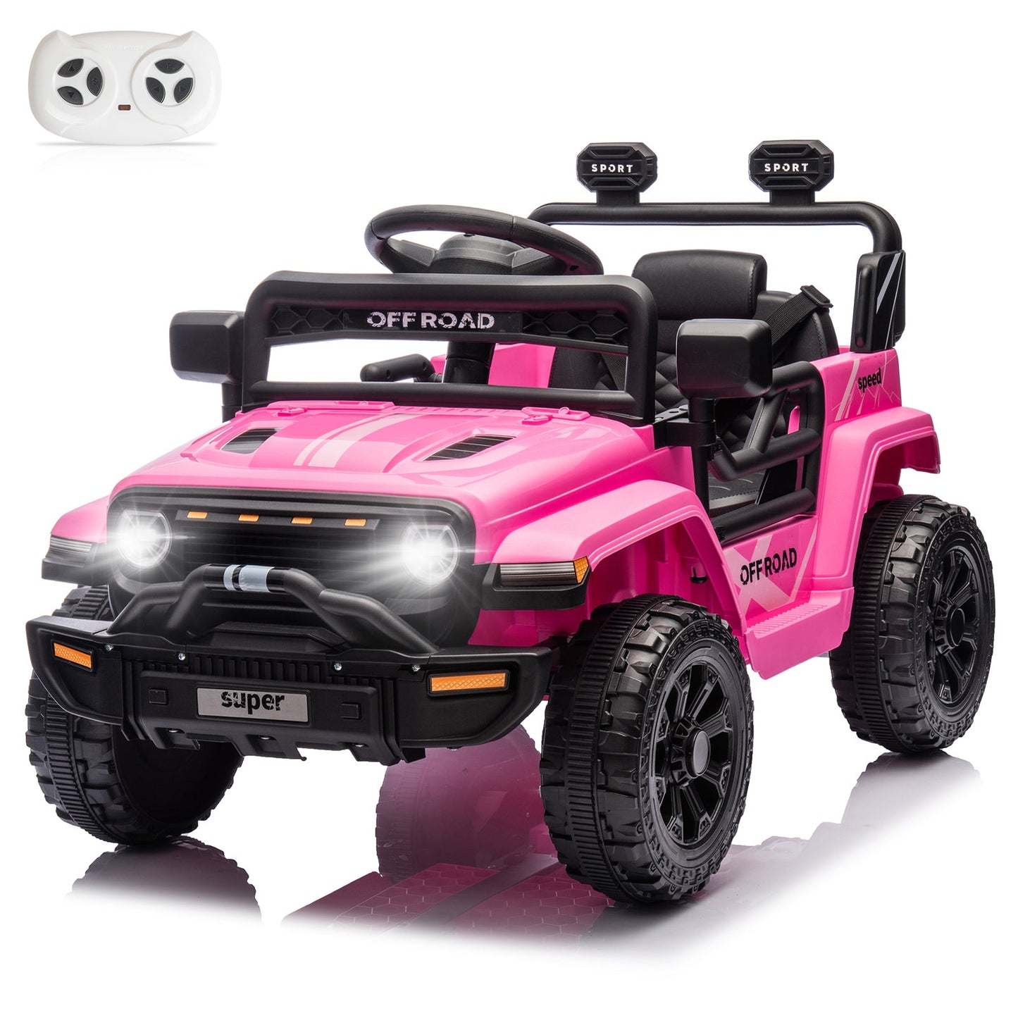 Zimtown 12V Kids Ride On Truck Car w/Parent Remote Control, Spring Suspension, LED Lights, Pink