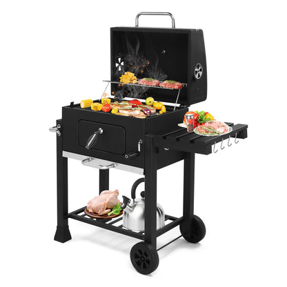 BBQ Charcoal Grill Outdoor Barbecue Pit Smoker with Double Grill,Liftable Charcoal Tray