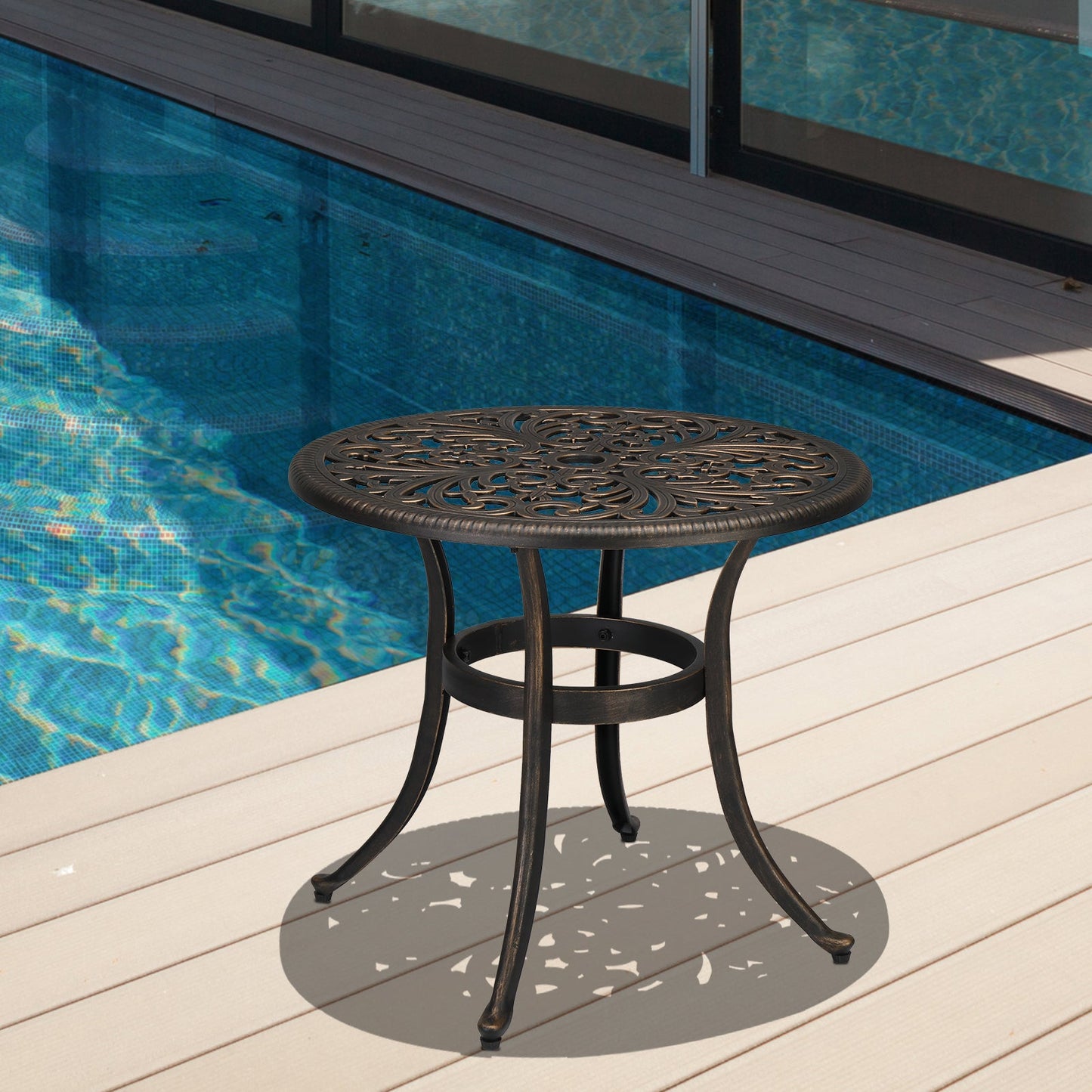Cast Aluminum Round Bistro Table 23 in Outdoor Indoor Side Table, Bronze
